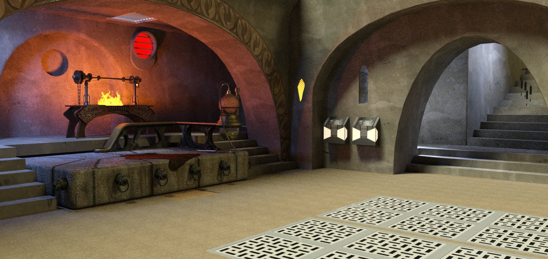 Render of Jabba's throne room main area